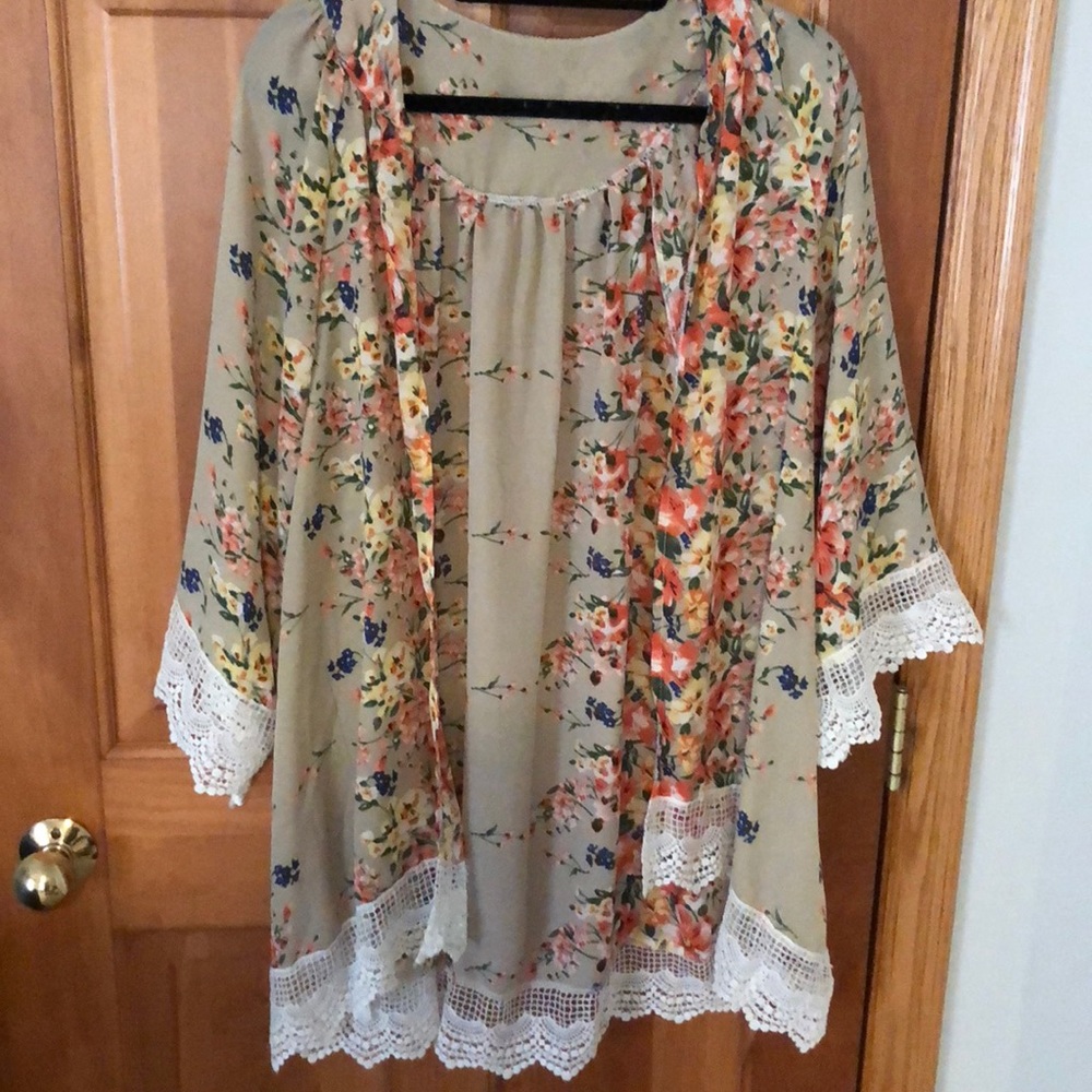 Tan floral cardigan
